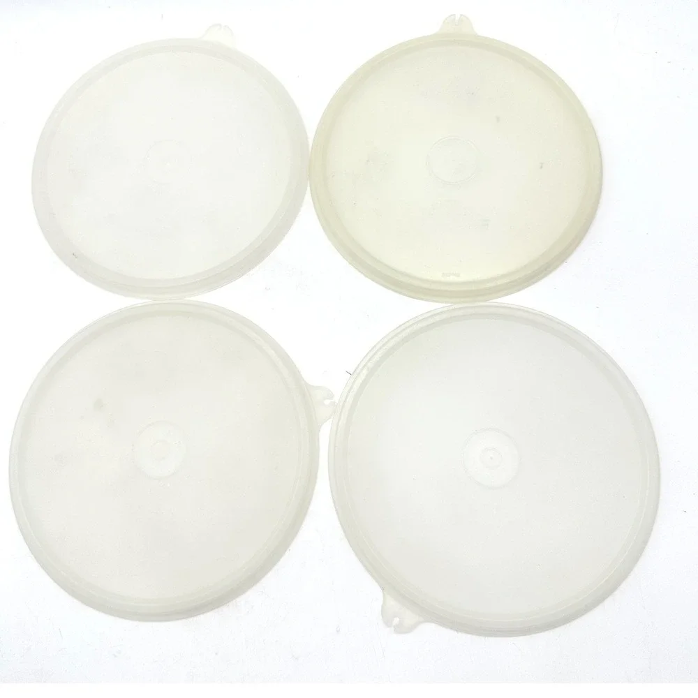 Tupperware Replacement Lids 4 Pack 800-48 Sheer White Round Plastic Vintage